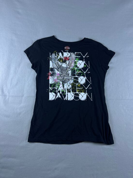 Harley-Davidson Tops - Harley-Davidson Top Womens XL Black Paint Splatter Eagle Ramstein AB Germany Tee